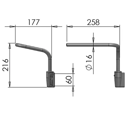 Mirror Arms 16mm RHD/LHD LH 16mm Ø  Man NonHTD